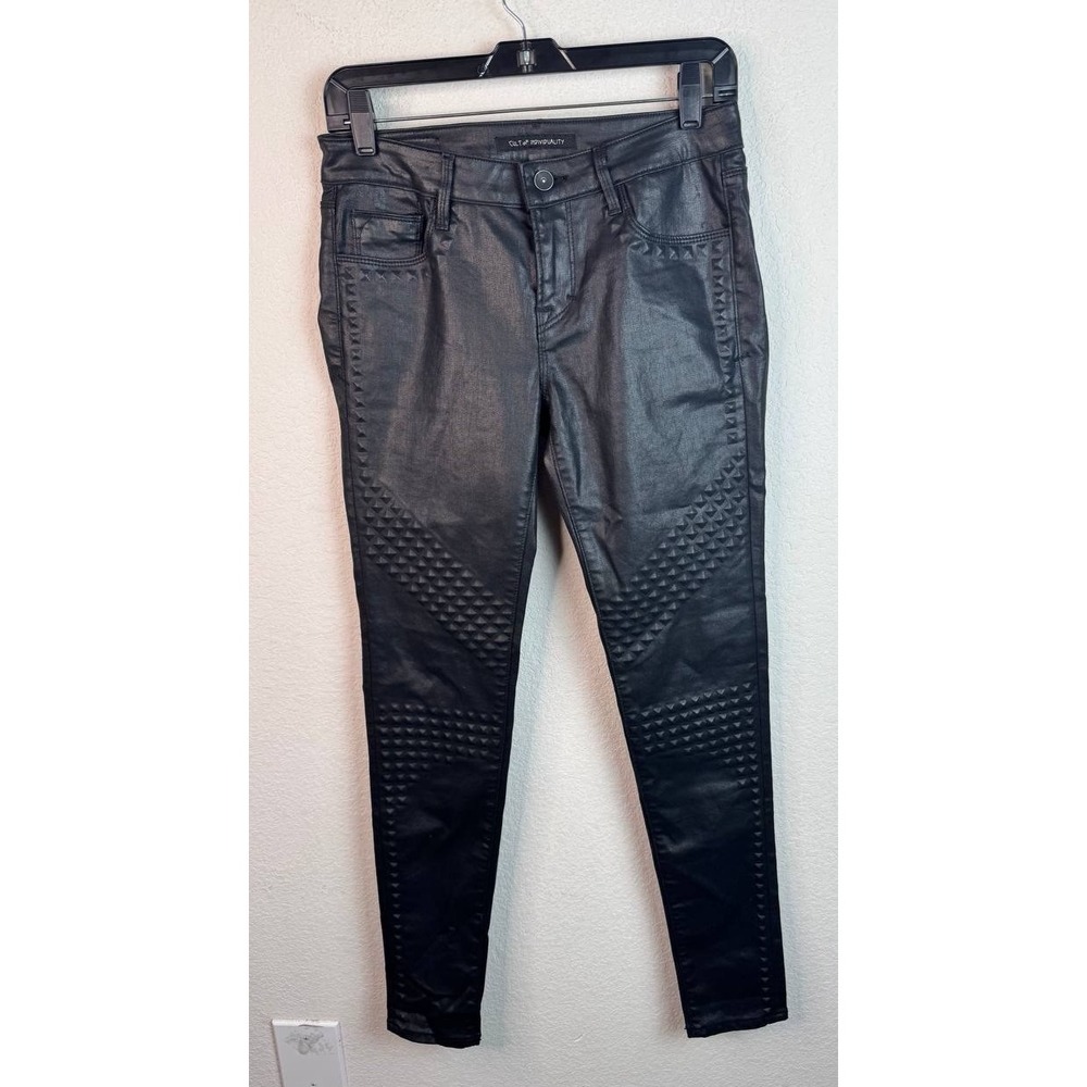 Cult of Individuality Zen Mid Rise Coated‎ Skinny Jeans Women's 27 Black Studded